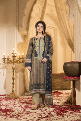 Peach silk unstiched 3piece printed suit