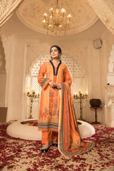Peach silk unstiched 3piece printed suit