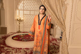 Peach silk unstiched 3piece printed suit