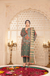 Peach silk unstiched 3piece printed suit