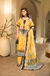 Peach silk unstiched 3piece printed suit