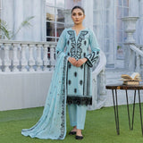 Aqua Blue Black-Embroidered Unstitched Lawn Suit