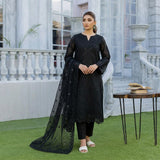 Aqua Blue Black-Embroidered Unstitched Lawn Suit