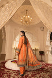 Peach silk unstiched 3piece printed suit
