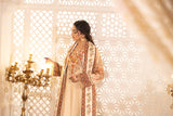 Peach silk unstiched 3piece printed suit