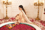 Peach silk unstiched 3piece printed suit