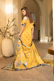 Peach silk unstiched 3piece printed suit